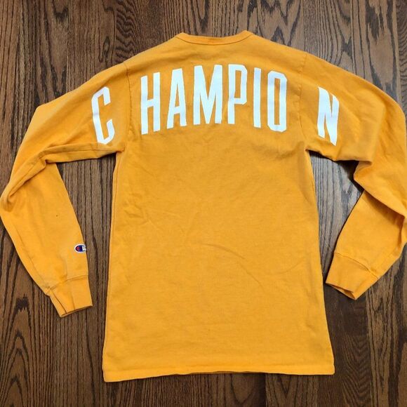 Vintage Champion Large Back Lettering Mustard Yellow Shirt Men's Small VTG - Picture 1 of 4
